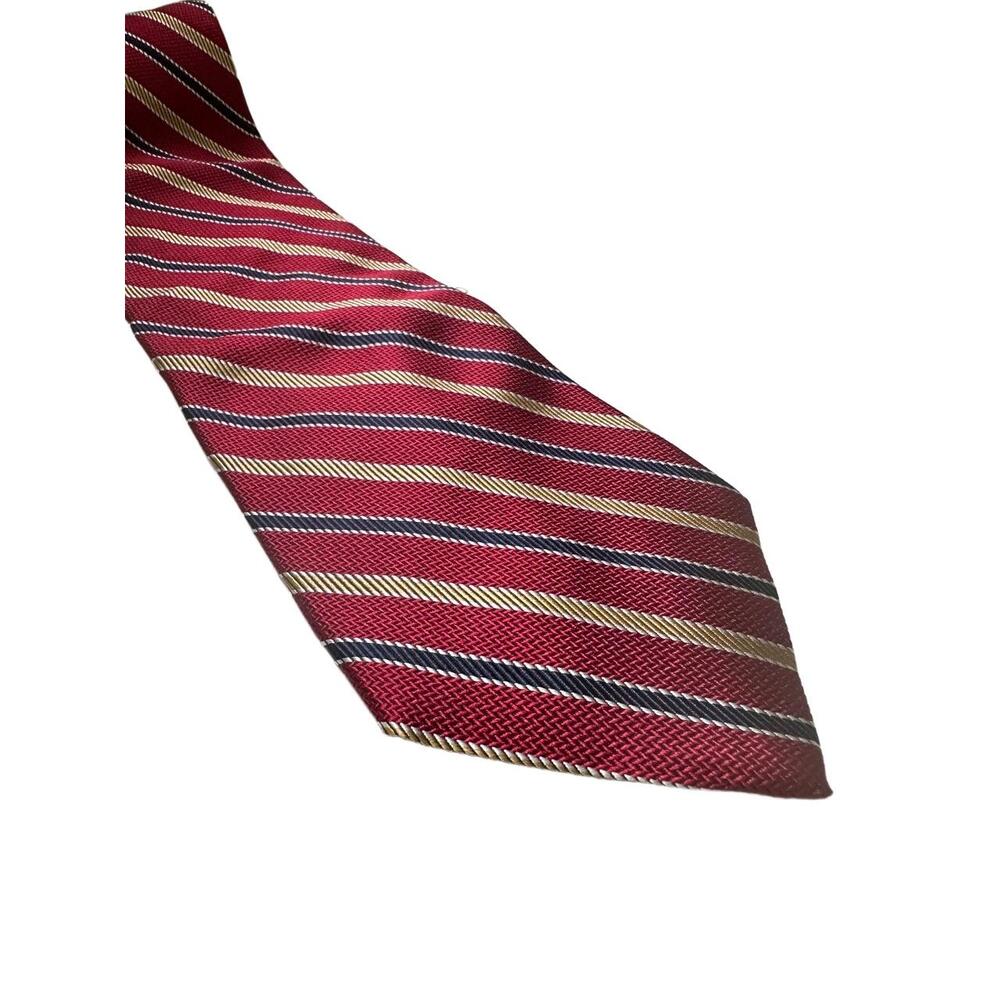 NWT Brooks Basics Necktie Men Red Blue Gold Striped Pattern Classic 100 % Silk